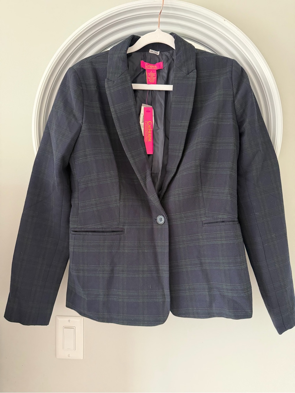 Catherine Malandrino Navy Plaid Single-Button Blazer